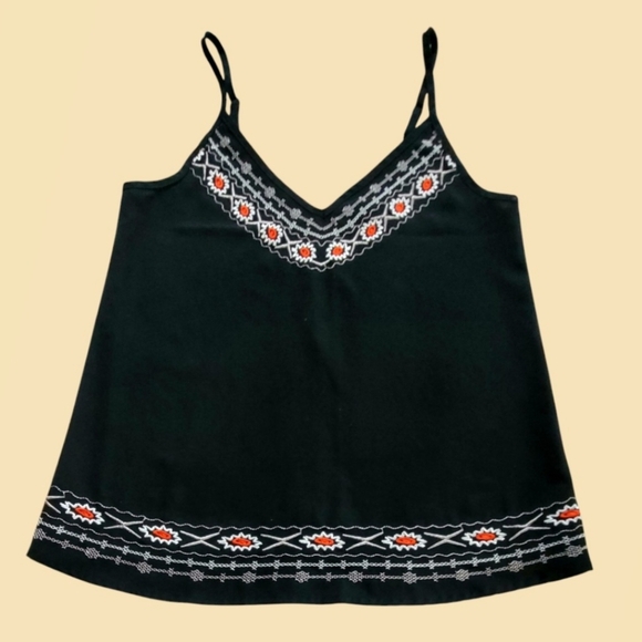 TECREW CAMI WOMEN'S BLACK/RED FLORAL EMBROIDER DESIGN  SPAGHETTI STRAPS SZ. MED - Picture 1 of 4
